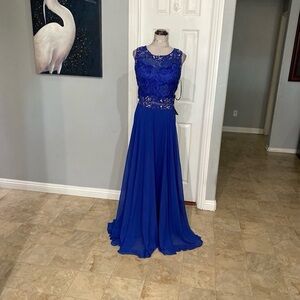 New Masquerade Women 2XL - 38 inches waistline royal blue chiffon prom dress